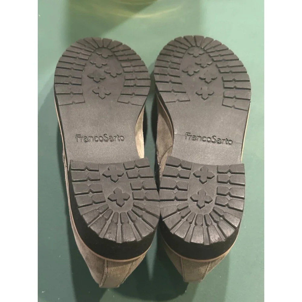 Franco Sarto Cole Women's 9M Grey Suede Ankle Booties Lug Slip On Shoes NWOT
